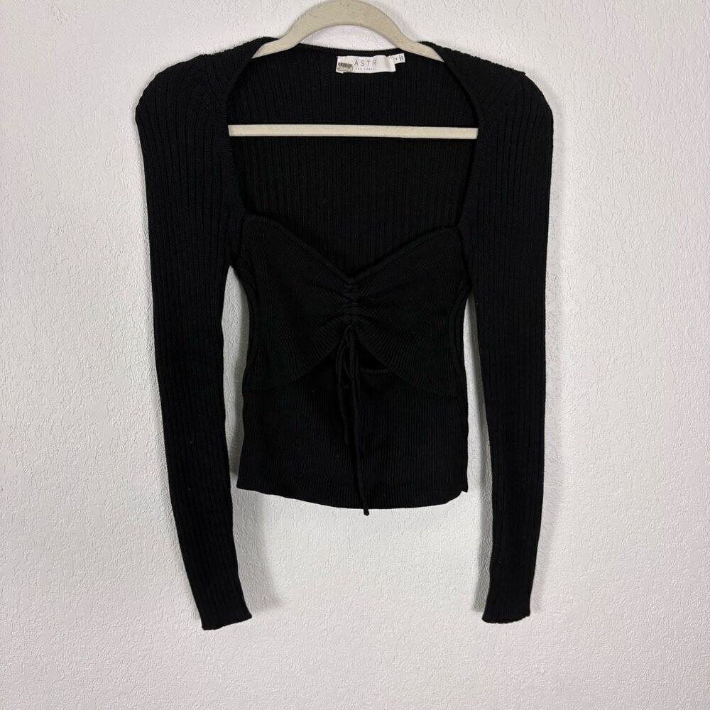 ASTR The Label Black Ribbed Cutout‎ Long Sleeve Top Size Medium